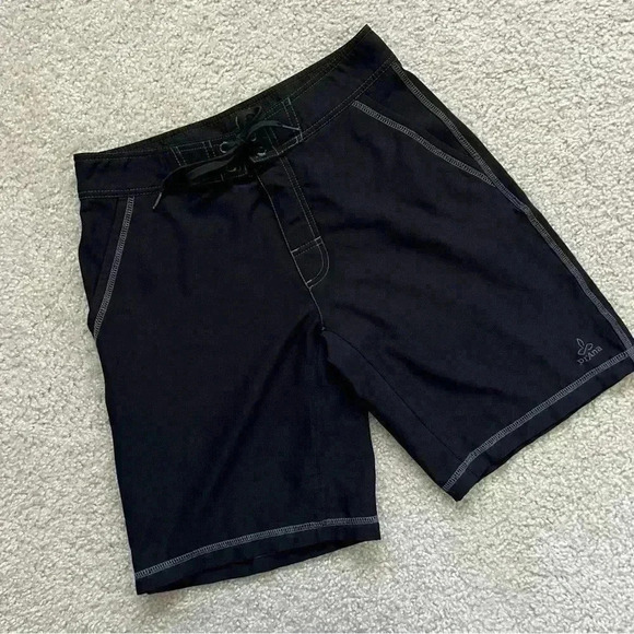 Prana Men’s Linear Board Swim Shorts Size 30 Inseam 10” Black - Picture 1 of 11